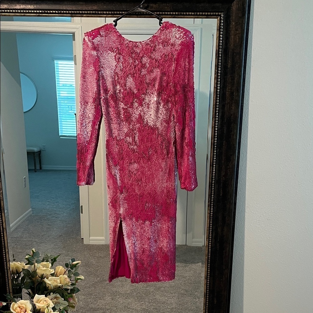 Dress the Population Natalie Pink Sequin Long Sleeve Dress